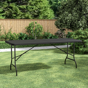 Foldable Beer Dining Table Garden Camping Rattan Effect - Black / 75cm by Livingandhome