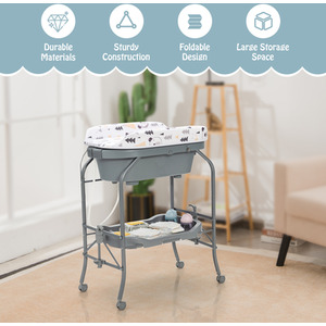 Baby Changing Table with Bathtub - Grey by Costway