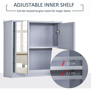 HOMCOM Wall Mount Mirror Cabinet Storage Bathroom Cupboard - Grey by HOMCOM
