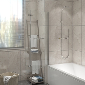 Square Bath Shower Screen Bifold Panel Pivot Screen with Towel Rail - Chrome