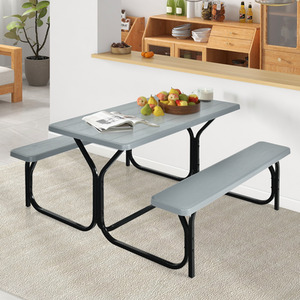 Picnic Table Bench Set - Grey by Costway