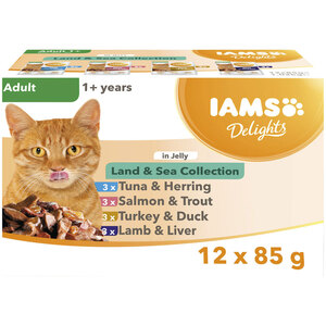 Pack of 12 Iams Delights Land and Sea Collection in Jelly Pouches by IAMS