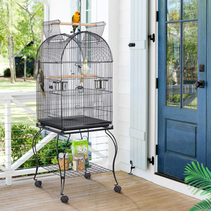 Rolling Parrot Cage with Open Top Detachable Stand - Black by Yaheetech
