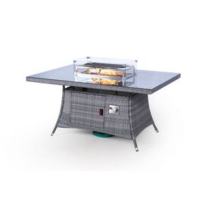 Savannah Fire Pit Square Rattan Patio Dining Set - Grey / 6 by Giardino