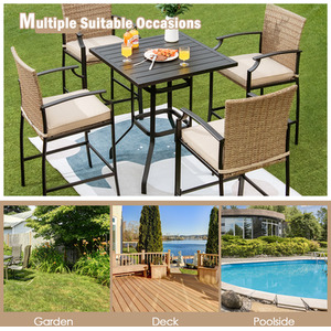 5 Piece Outdoor Bar Stool Table Set - Black by Costway