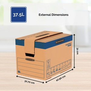 5 Cardboard Moving Boxes Ultra Heavy Duty Boxes - Light Brown / 37.5L by BANKERS BOX