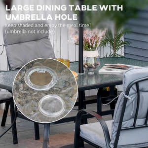 Outsunny Glass Table Umbrella Hole 7 PCs Garden Dining Set by Outsunny
