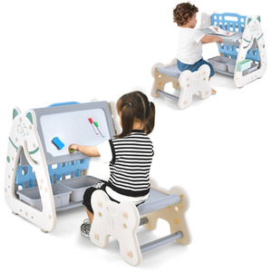 3-in-1 Kids Art Easel with Stool - Grey by Costway