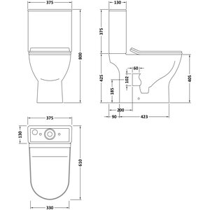 Compact Toilet Pan, Cistern Soft Close Sandwich Seat 800 x 375 x 610mm - White by Balterley
