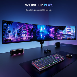 Height Adjustable Three Screen Mount with Clamp and Gas Spring Arms - Black by VonHaus