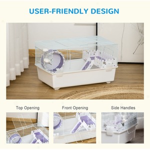 PawHut 2 Tier Hamster Cage Rodent House with Exercise Wheel Water Bottle Ladder - White, Purple by PawHut