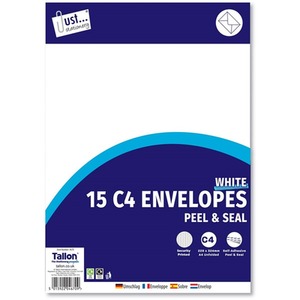 C4 White Envelopes Peal And Seal 80gsm Pack Of 15 - White