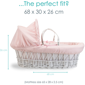 Waffle White Wicker Moses Basket - Pink by Clair de Lune