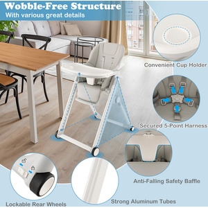 Foldable Baby High Chair Feeding Chair - Grey by Costway