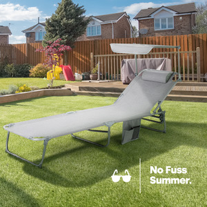 Folding Sun Lounger with Sun Shade - Grey by LIVIVO