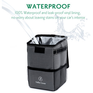 Car Trash Bin Bag with Side Pockets - Grey by Livingandhome