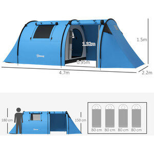 Outsunny 2 Room Camping Tent for 3-4 Man, 3000mm Waterproof by Outsunny