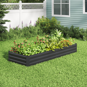 Rectangular Garden Metal Raised Bed - Charcoal Black / 240cm by lifeideas