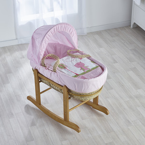 Tiny Ted Pink Moses Basket with Natural Deluxe Rocking Stand by Kinder Valley