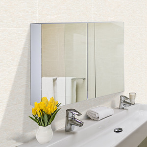 HOMCOM Double Door Wall Mounted Glass Mirror Cabinet - White by HOMCOM