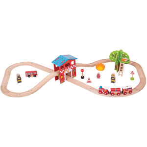 Fire Station Train Set - Multi-coloured by Bigjigs Rail