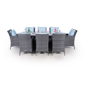 Savannah Fire Pit Square Rattan Patio Dining Set - Grey / 8 by Giardino