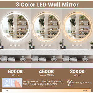 Bathroom LED Round Mirror - Silver by Costway