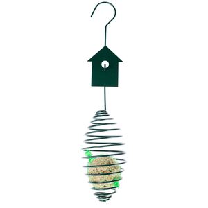 Metal Spring Bird Feeder with Bird House Design - Green by Homescapes