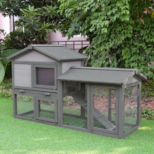 PawHut Wooden 2 Tier Small Animal Hutch - Grey by PawHut