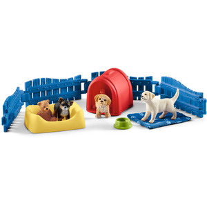 SCHLEICH Farm World Puppy Pen and Puppy Toy Figures - Black by SCHLEICH
