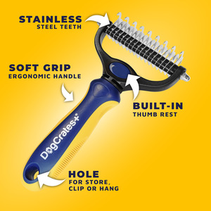 Dog Grooming Brush - Blue & Yellow / Undercoat Rake by DogCratesPlus