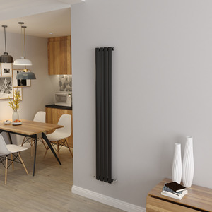 Vertical Oval Column Radiator Central Heating Rad 1600x236mm Single Black - Black by AicaBathroom