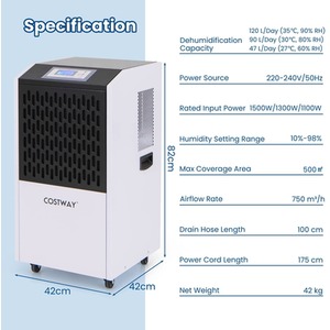 120 L Commercial Dehumidifier - White by Costway