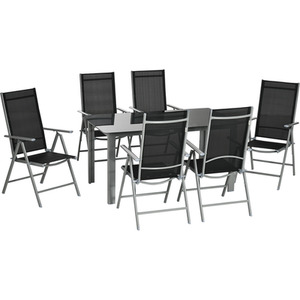 Outsunny 7 Piece Garden Dining Set, Table and 6 Folding Chair - Black by Outsunny