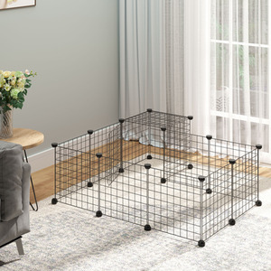 PawHut Pet Playpen with Door Customisable Fence - Black by PawHut