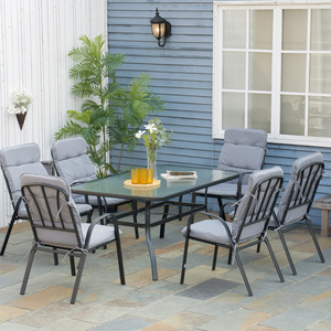 Outsunny Glass Table Umbrella Hole 7 PCs Garden Dining Set by Outsunny