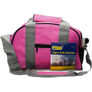 Pink Tool Kit DIY 25pcs Set Includes Hammer, Pliers, Screwdrivers, Bag - Pink by HyFive