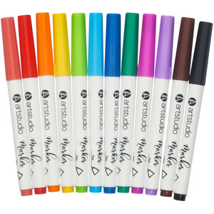 12 Piece Mixed Colour Wallet of Fine Markers by Art Studio