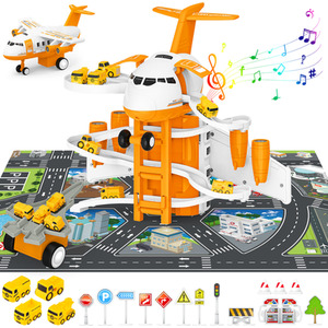 Transport Cargo Airplane Simulated City Race Track Car Toys Set