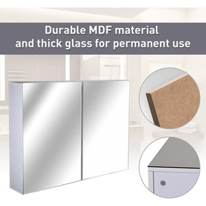 HOMCOM Double Door Wall Mounted Glass Mirror Cabinet - White by HOMCOM