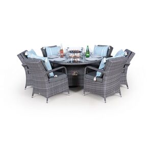 Arizona Fire Pit Round Rattan Patio Dining Set - Grey / 6 by Giardino