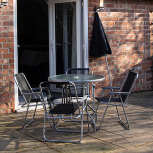 Samuel Alexander 4 Seater Garden Table And Chairs Set Dining Set With Parasol - Black & Grey by Samuel Alexander