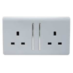 2 Gang 13Amp Long Rocker Double Socket - Silver / 3 by Trendiswitch