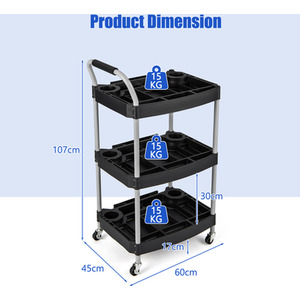 3 Layer Detailing Tool Cart Utility Cart - Black by Costway
