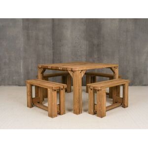QUADRUM Rounded Picnic Table With 4 Benches - Rustic brown by Arbor Garden Solutions