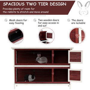PawHut Two-Tier Elevated Wooden Pet Hutch - Brown by PawHut