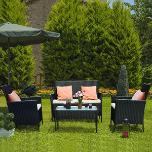 4pc Rattan Sofa Garden Furniture Set - Black by Bigzzia
