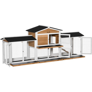 PawHut 2 Tier Wooden Small Animal Hutch with Double Side Run Boxes - Natural by PawHut