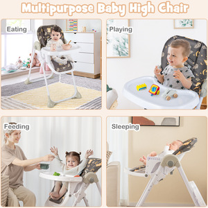 Folding Baby Highchair with Recline Footrest - Black by Costway