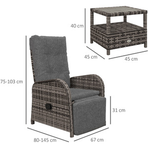 Outsunny 3 Piece Rattan Wicker Chaise Lounge Sofa Sets - Grey by Outsunny